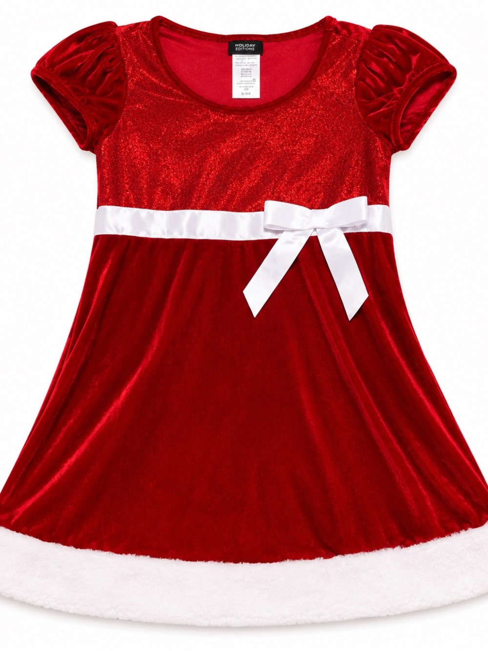 Holiday Editions Red Velvet Holiday Dress with White Bow